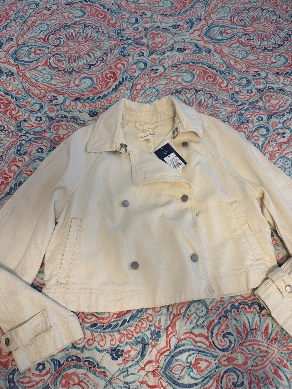 Universal Thread Cream Cropped Double-Breasted denim coat, NWT - Picture 1 of 8